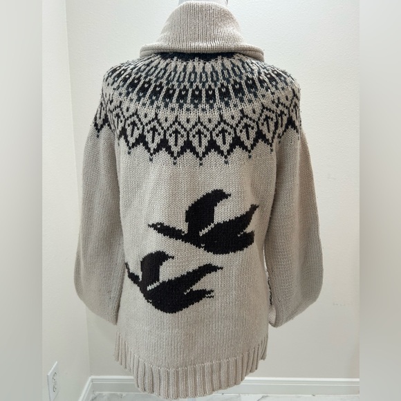 Roots Beige Zip-Up  Sweater with Black Fair Isle Yoke, Size XL - Picture 3 of 4